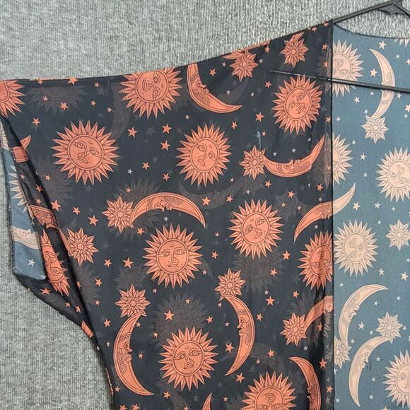 Celestial Kimono Womens One Size Black Brown Sheer Sun Moon Stars Midi Cover Up - Picture 5 of 15